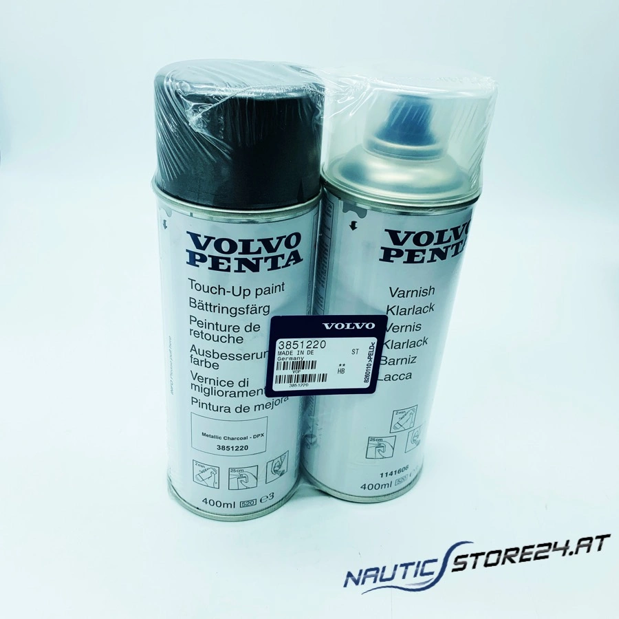 Volvo Penta Set Ausbesserungsfarbe Metallic Charcoal DPX mit Klarlack (je 400ML) (3851220)